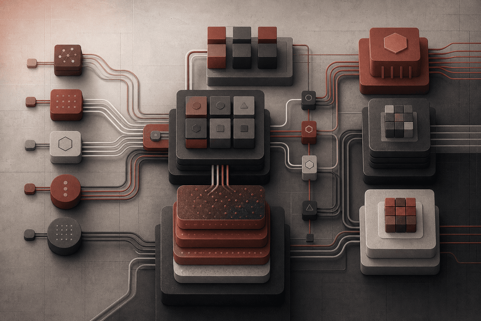 Abstract reddish low-chroma composition for Agent-Native Infrastructure Is the Next Enterprise Moat