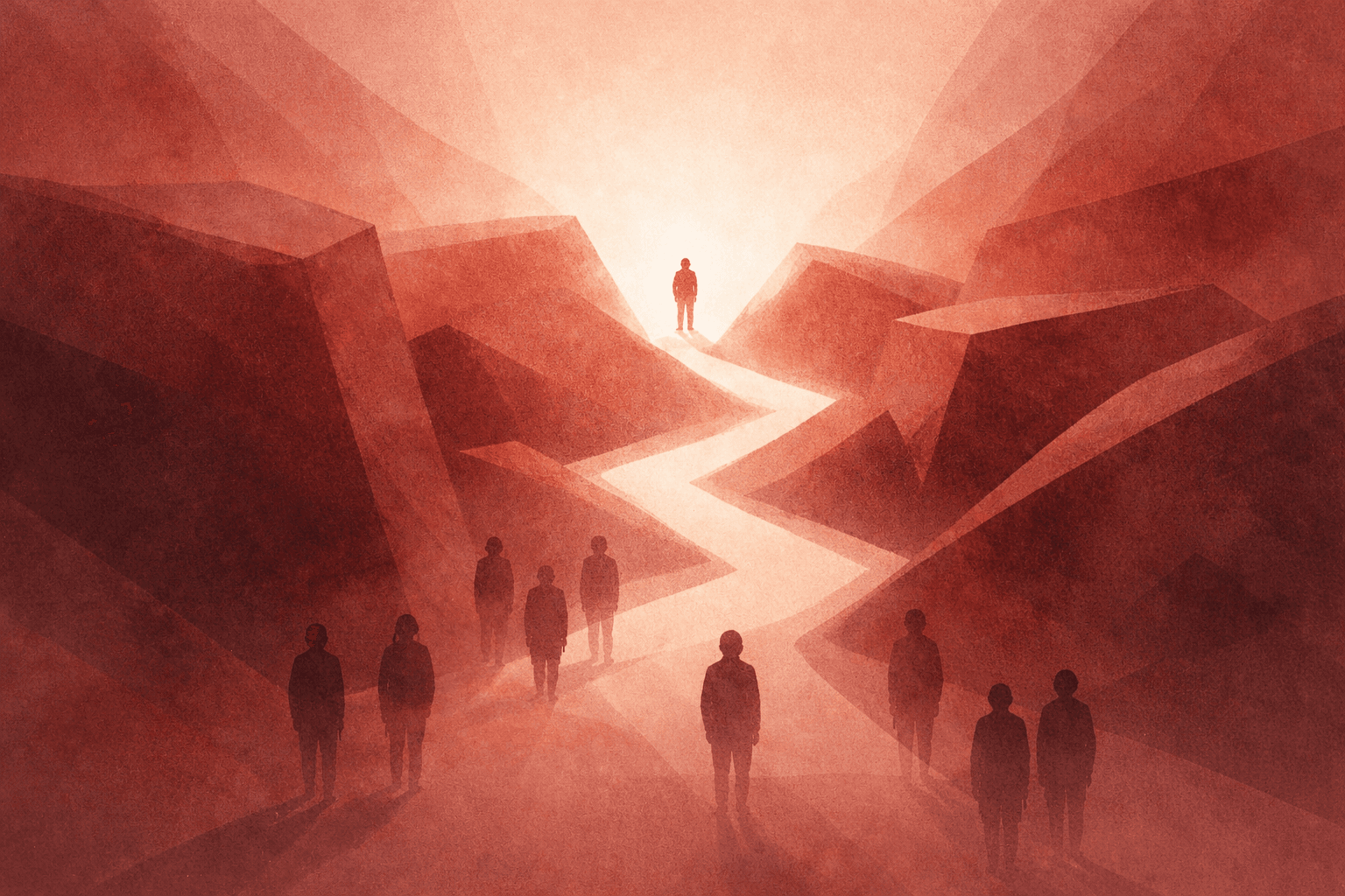 Abstract reddish low-chroma composition for AI Is Not Blocked by Regulation. It Is Blocked by Leadership