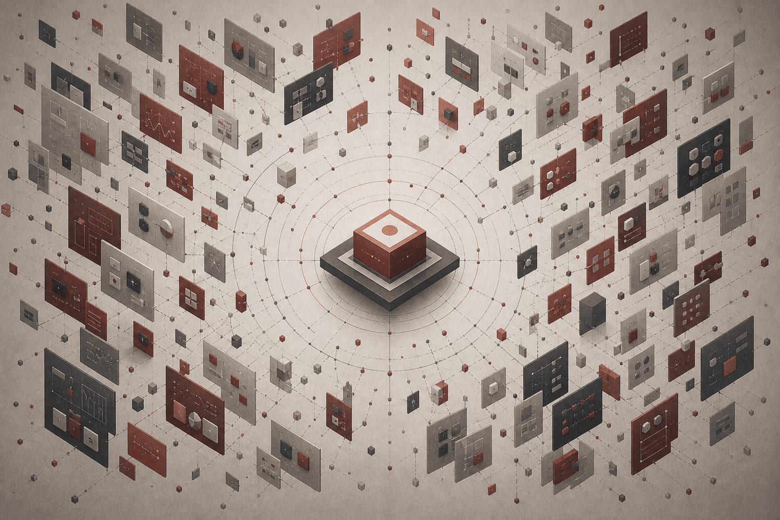 Abstract reddish low-chroma composition for Conviction Collapse Is the Real AI Product Risk